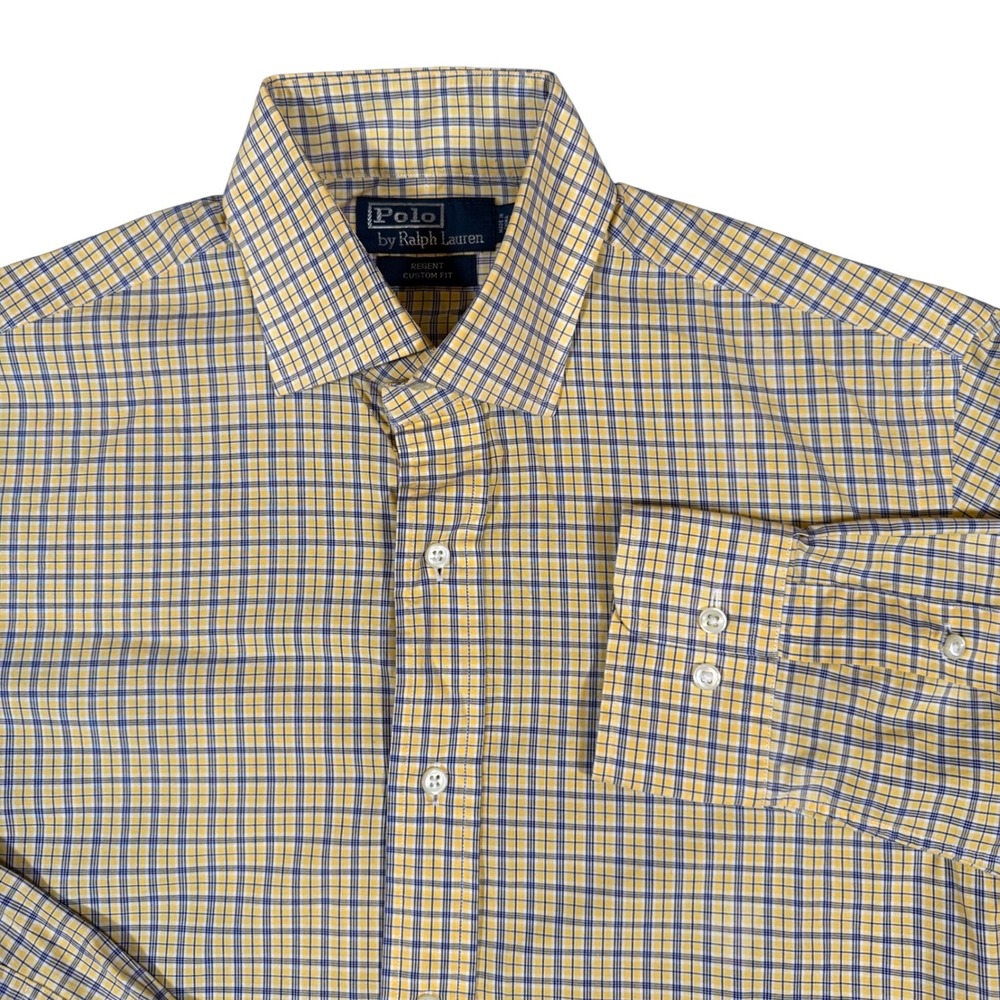 Polo Ralph Lauren Regent Custom Fit Yellow Blue Plaid Dress‎ Shirt Men 15 1/2